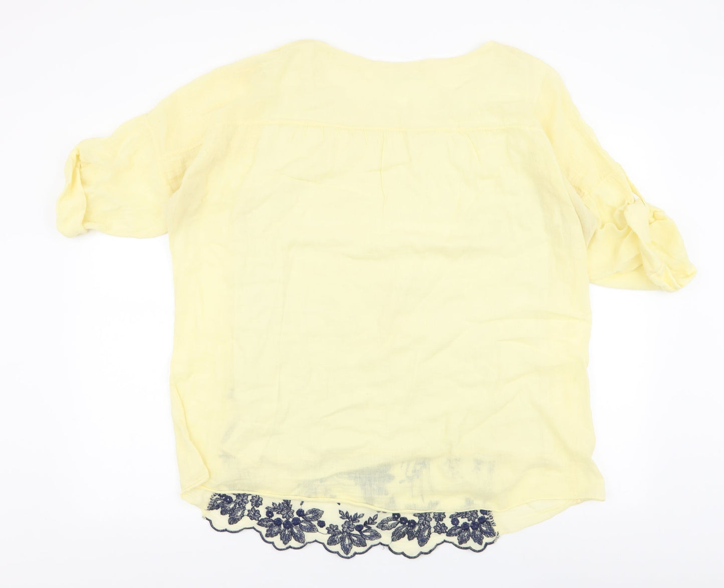 Gerard  Womens Yellow Floral 100% Cotton Jersey Blouse Size S Round Neck