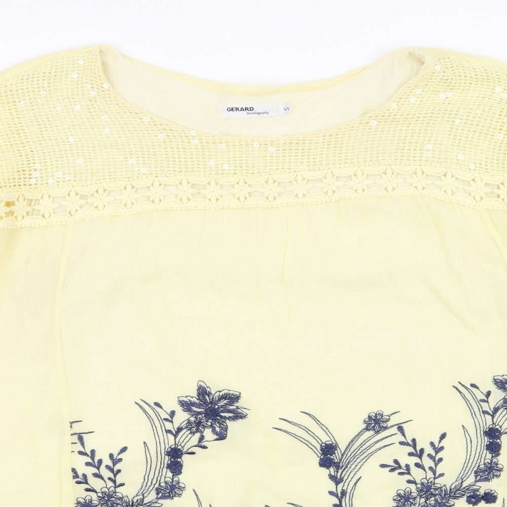 Gerard  Womens Yellow Floral 100% Cotton Jersey Blouse Size S Round Neck
