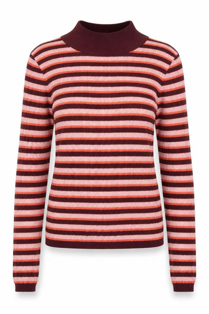 Primark Womens Pink High Neck Striped Polyester Pullover Jumper Size XS