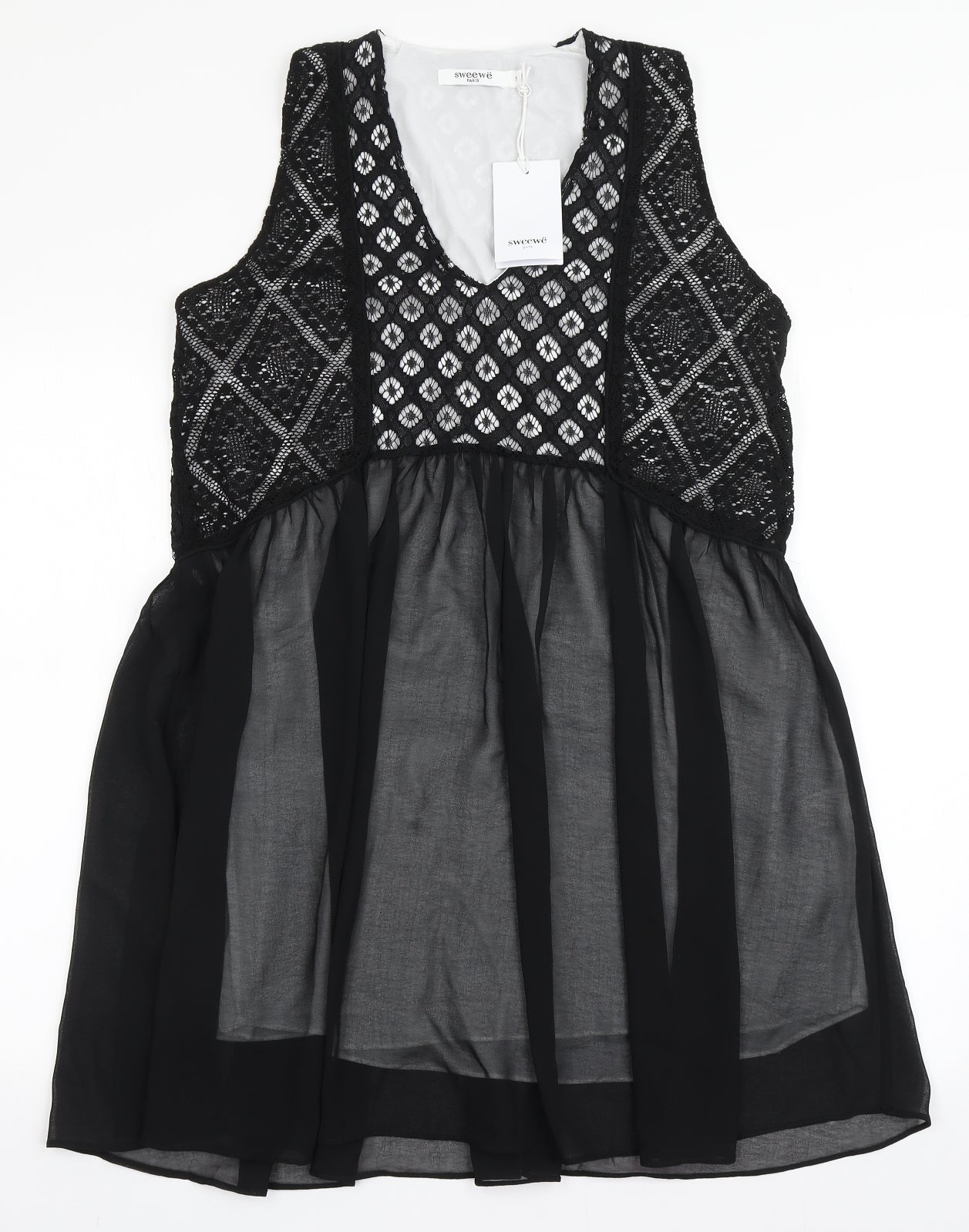 Sweewe Womens Black  Polyester Fit & Flare  Size M  V-Neck Pullover