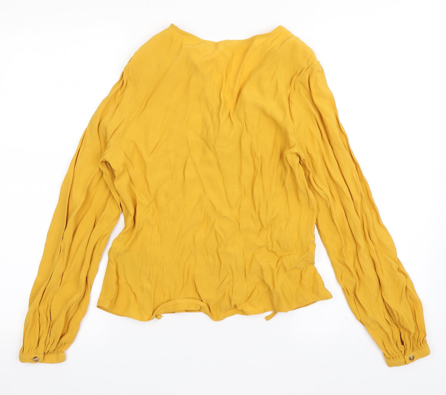 H&M Womens Yellow  Viscose Basic Blouse Size 8 V-Neck