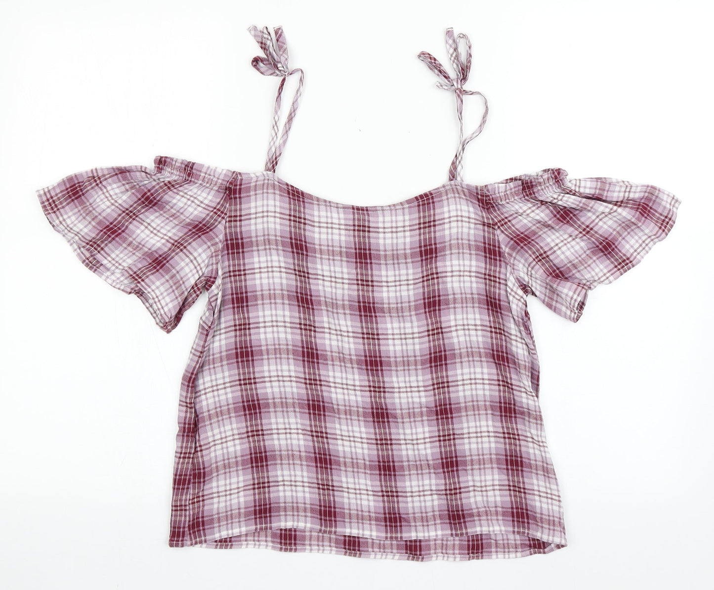 New Look Womens Purple Check Viscose Basic Blouse Size 8 Off the Shoulder