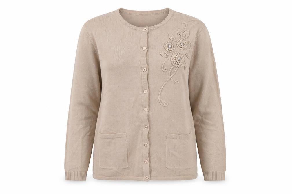 Reflect Womens Beige Round Neck  Acrylic Cardigan Jumper Size M