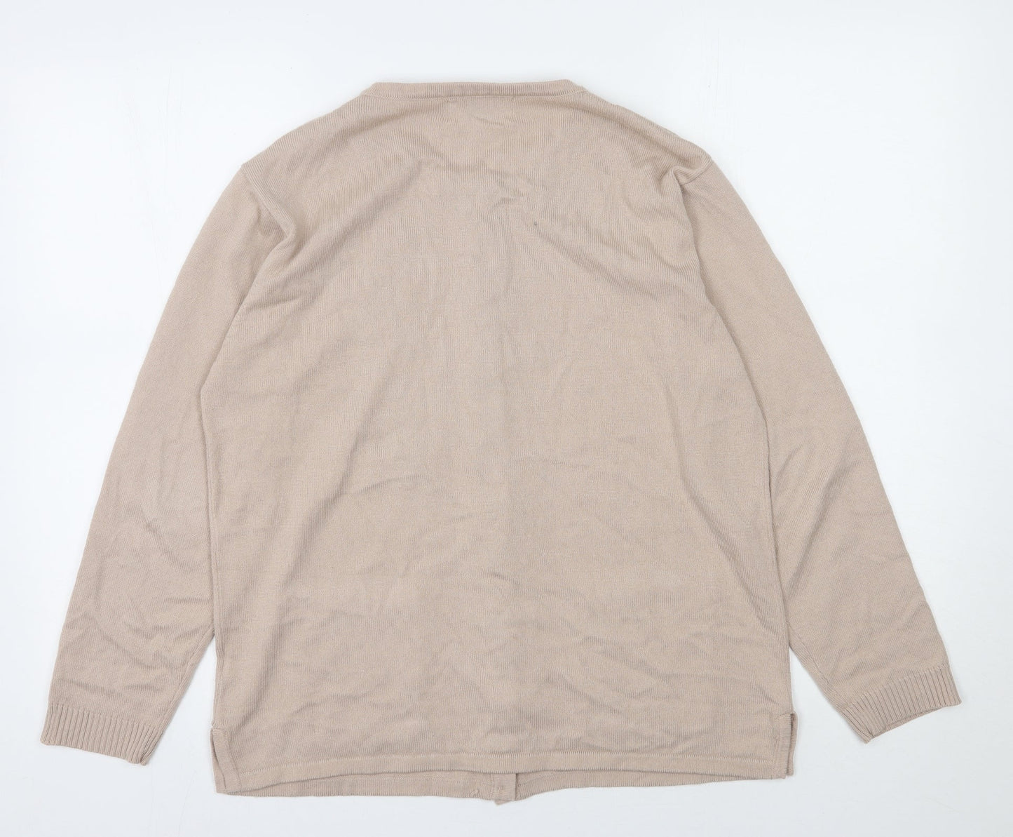 Reflect Womens Beige Round Neck  Acrylic Cardigan Jumper Size M