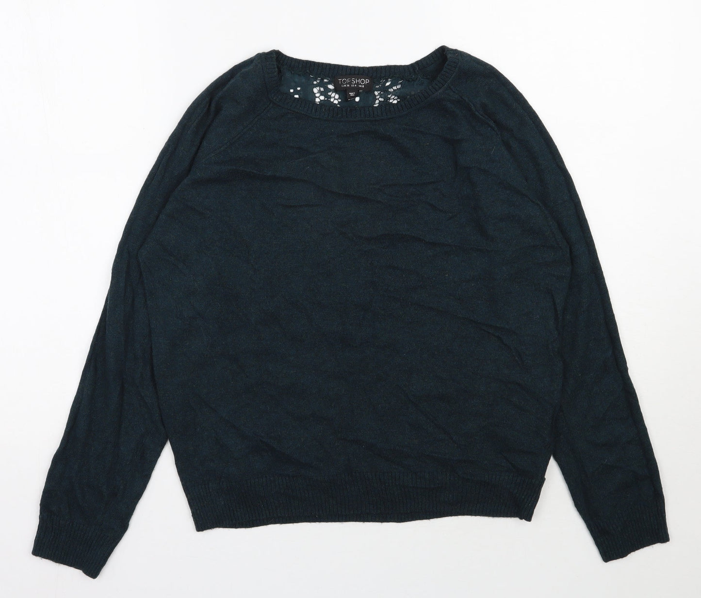 Topshop Womens Green Round Neck  Viscose Pullover Jumper Size 8