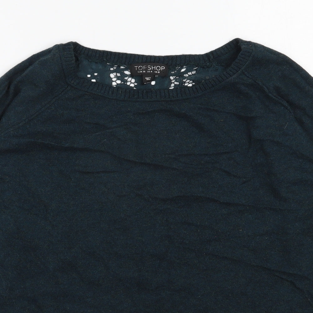 Topshop Womens Green Round Neck  Viscose Pullover Jumper Size 8
