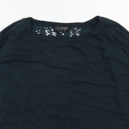 Preloved Topshop Womens Green Round Neck  Viscose Pullover Jumper Size 8 - Detail