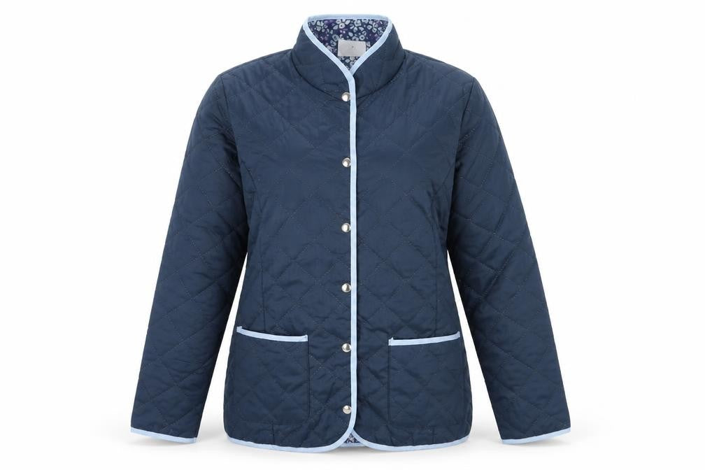 Nathalie Andersen Womens Blue Argyle/Diamond  Jacket  Size 14  Snap