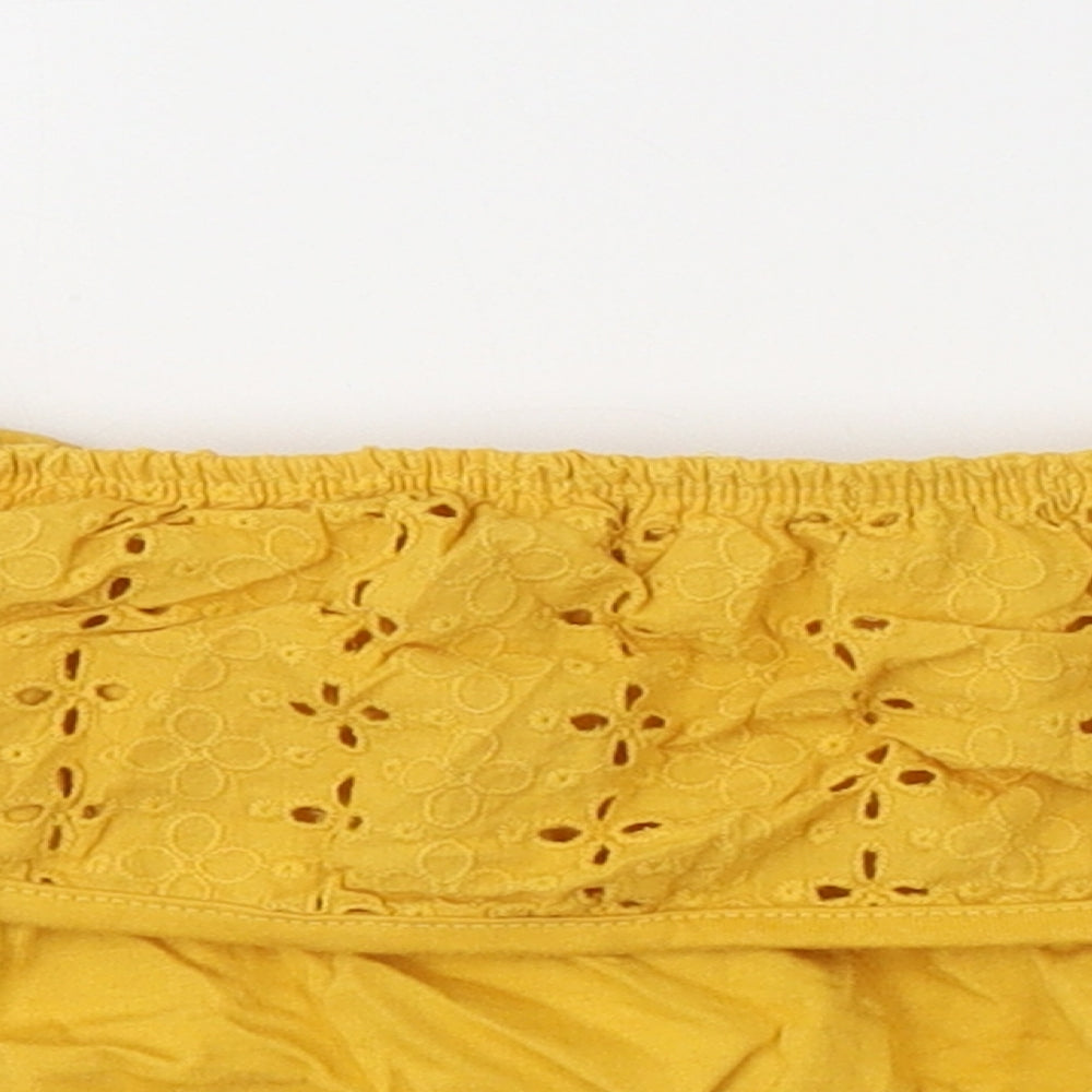 Primark Girls Yellow  Cotton Cropped T-Shirt Size 7-8 Years Off the Shoulder Pullover