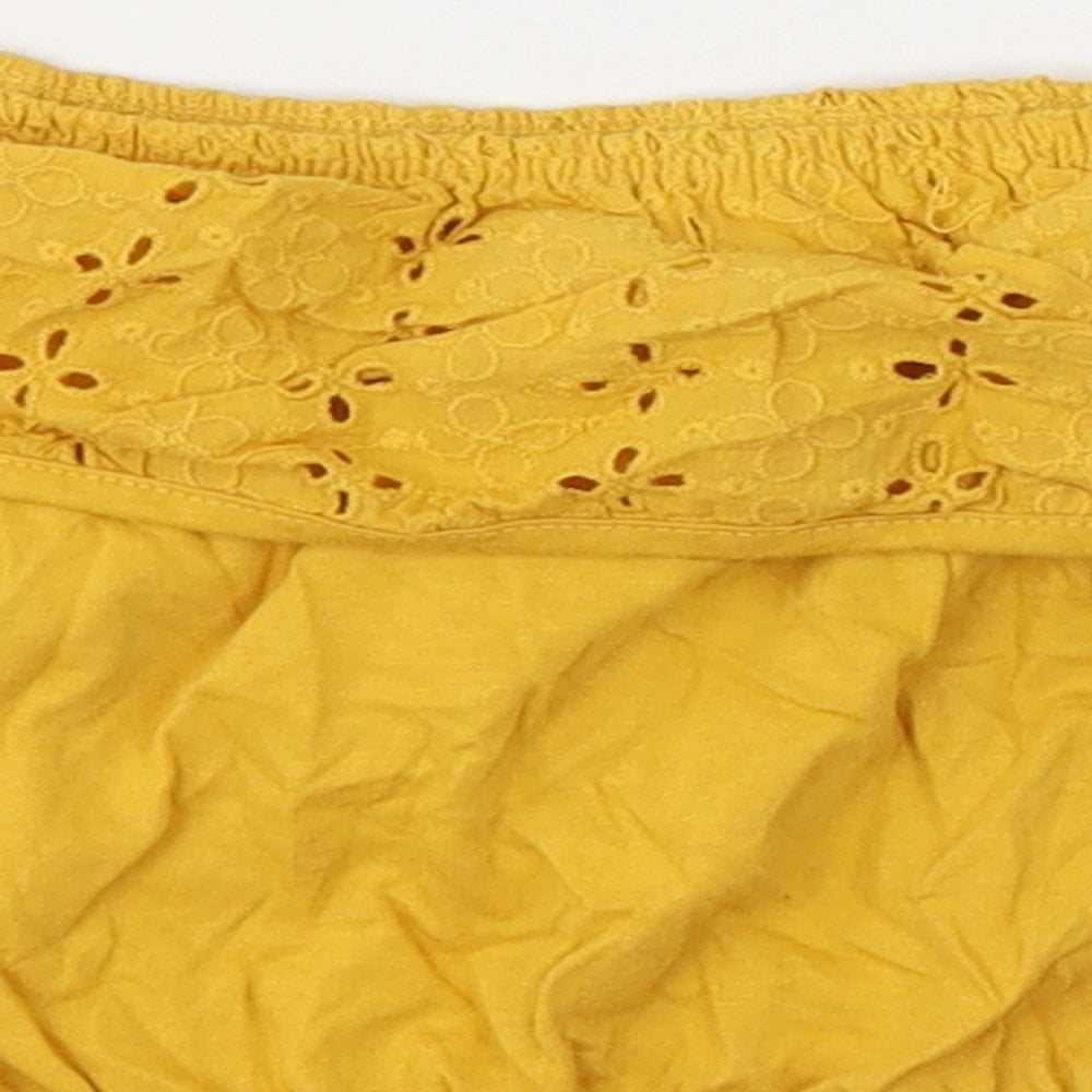 Primark Girls Yellow  Cotton Cropped T-Shirt Size 7-8 Years Off the Shoulder Pullover