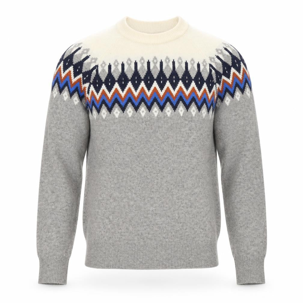 Lodge Mens Grey Round Neck Geometric Polyamide Pullover Jumper Size S