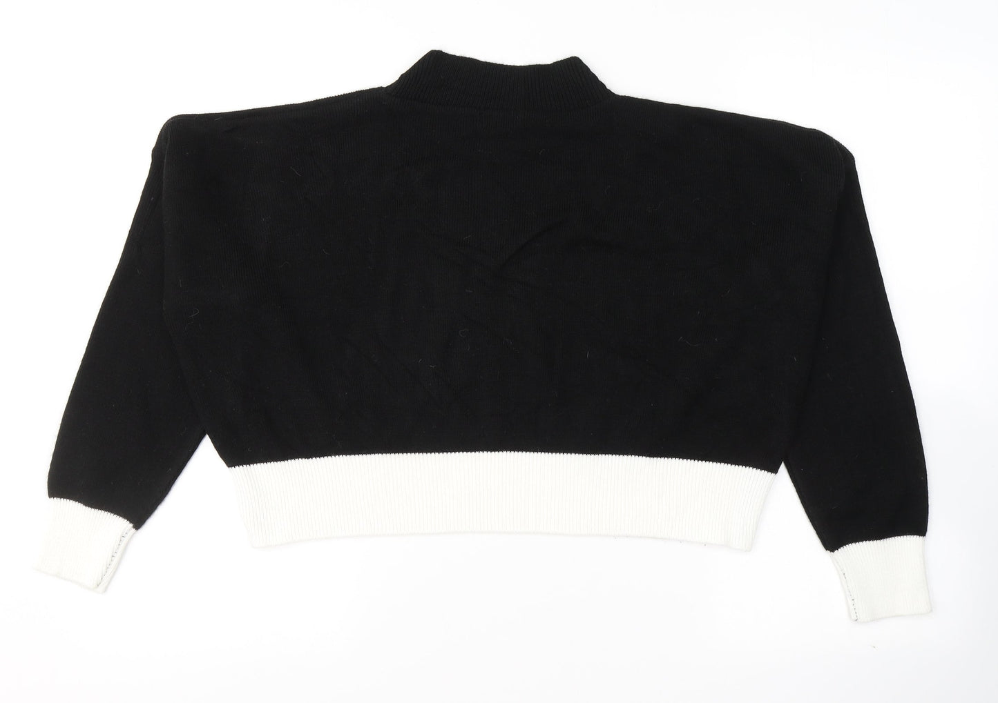 PRETTYLITTLETHING Womens Black Colourblock Acrylic Cropped T-Shirt Size L Round Neck
