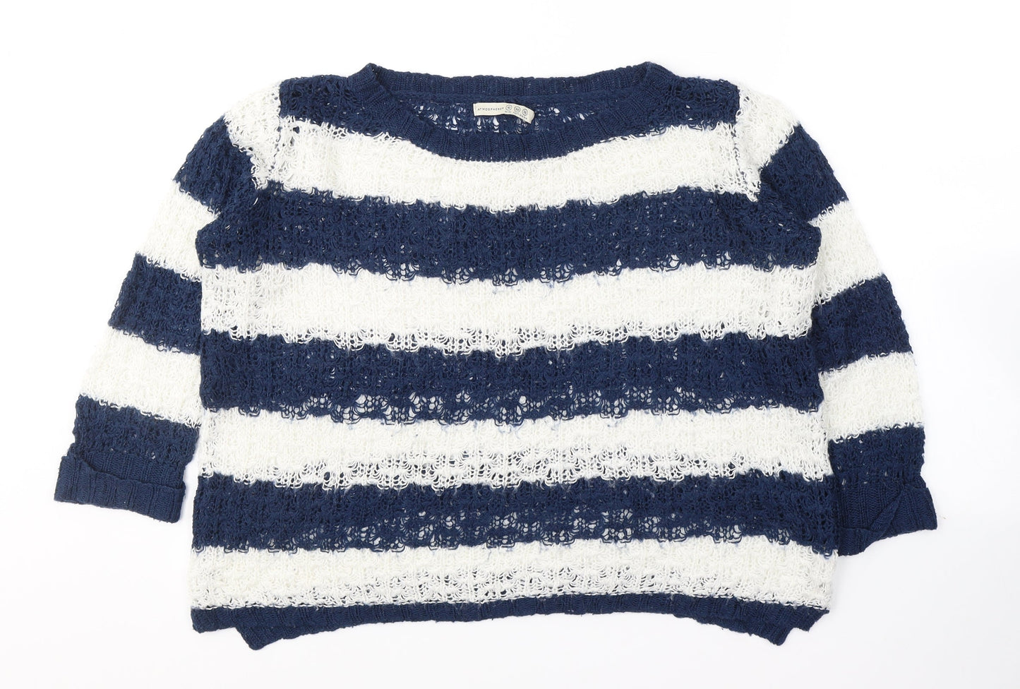 Atmosphere Womens Blue Round Neck Striped Acrylic Pullover Jumper Size 10