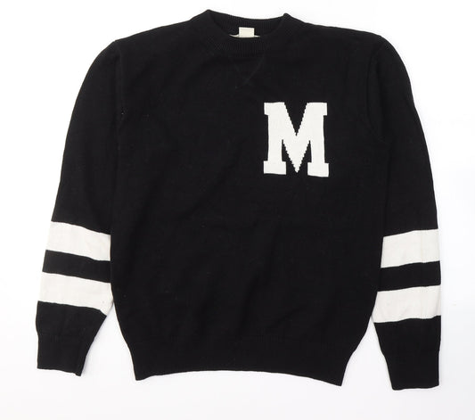 Lodge Mens Black Round Neck  Cotton Pullover Jumper Size S