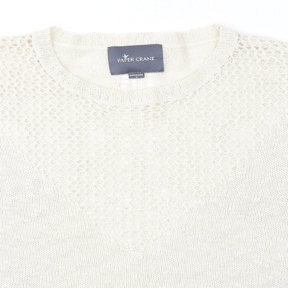 Paper Crane Womens Ivory V-Neck  Polyester Pullover Jumper Size S
