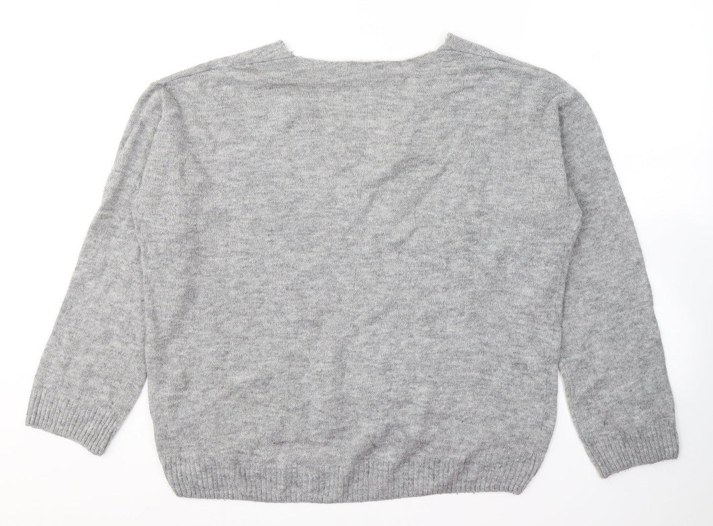 H&M Womens Grey V-Neck  Acrylic Pullover Jumper Size S