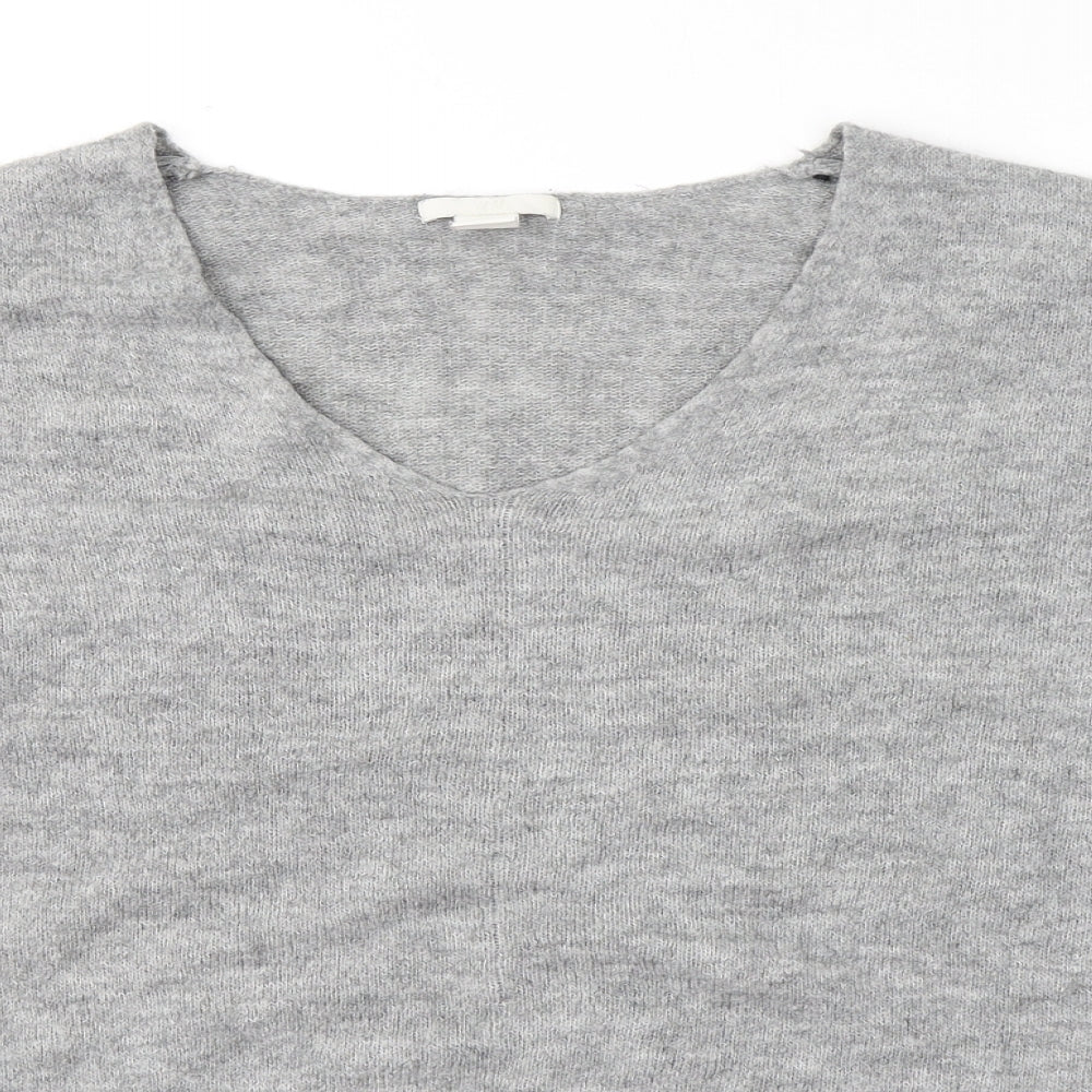 H&M Womens Grey V-Neck  Acrylic Pullover Jumper Size S