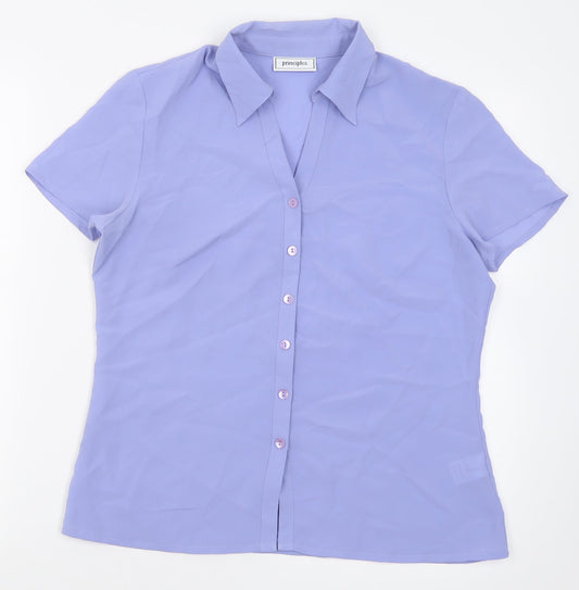 Principles Womens Purple  Polyester Basic Button-Up Size 12 V-Neck