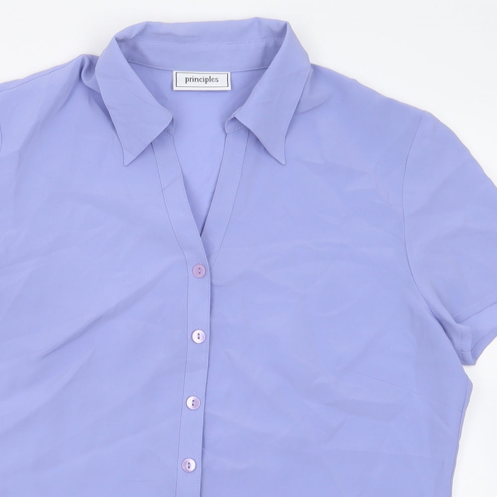Principles Womens Purple  Polyester Basic Button-Up Size 12 V-Neck