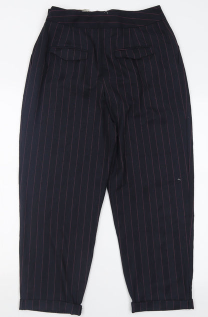 Topshop Womens Black Striped Polyester Trousers  Size 10 L28 in Regular Hook & Eye