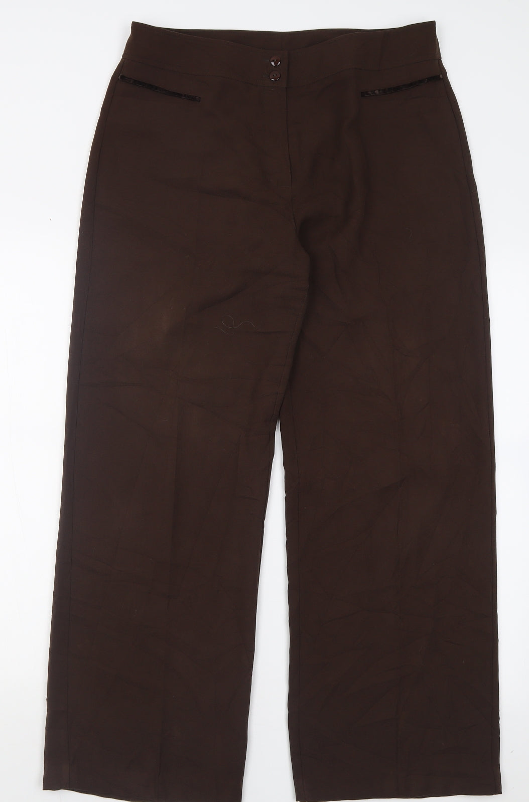 Gold Womens Brown  Polyester Trousers  Size 14 L28 in Regular Button