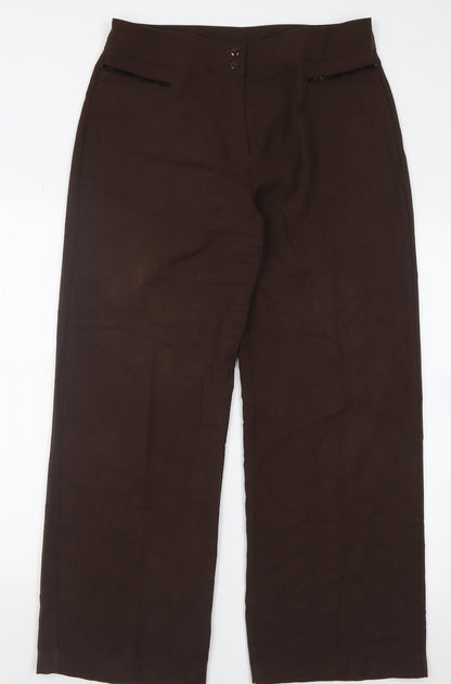 Gold Womens Brown  Polyester Trousers  Size 14 L28 in Regular Button
