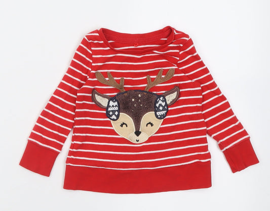 George Baby Red Striped Cotton Basic Casual Size 12-18 Months Crew Neck Pullover