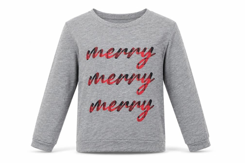In the Style Girls Grey  Polyester Basic Casual Size 5-6 Years Crew Neck Pullover - Christmas