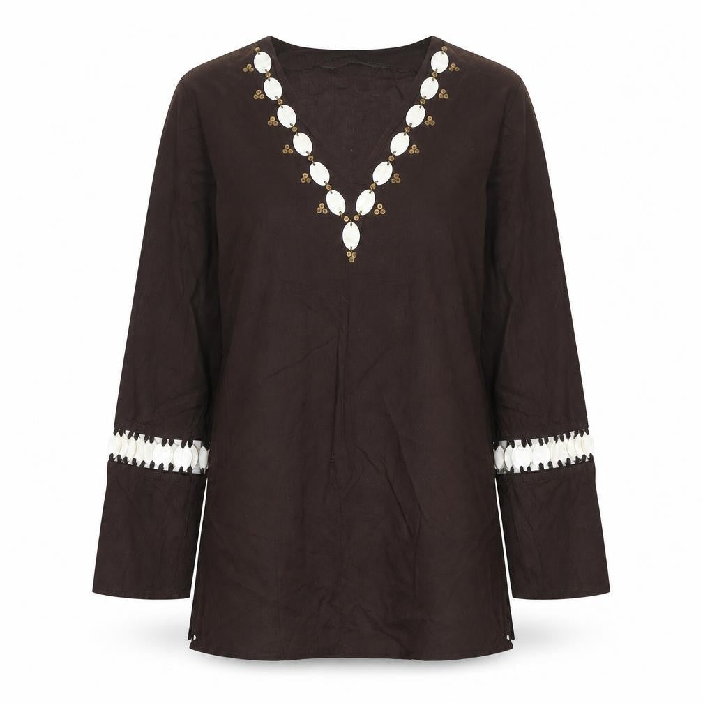 Marks & Spencer Womens Brown  Cotton Basic Blouse Size 12 V-Neck