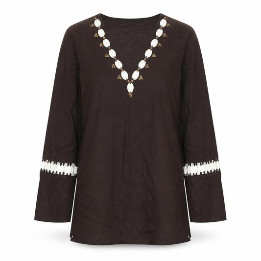 Marks and Spencer Womens Brown  Cotton Basic Blouse Size 12 V-Neck