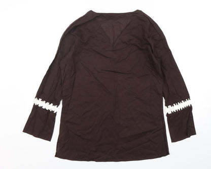 Marks & Spencer Womens Brown  Cotton Basic Blouse Size 12 V-Neck