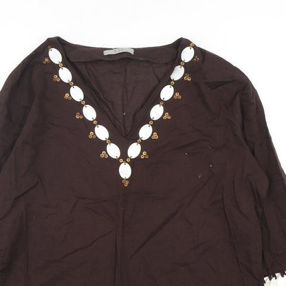 Marks & Spencer Womens Brown  Cotton Basic Blouse Size 12 V-Neck