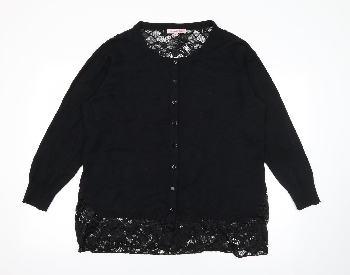 Michele Hope Womens Black Round Neck  Acrylic Cardigan Jumper Size 18
