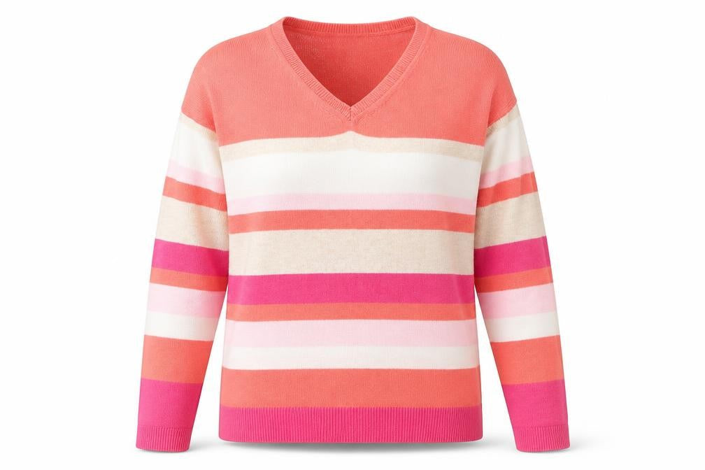 Marks & Spencer Womens Multicoloured V-Neck Striped Viscose Pullover Jumper Size 6