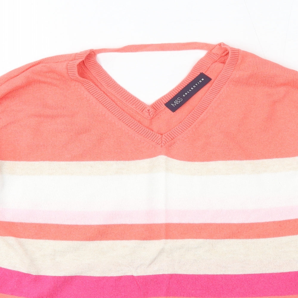 Marks and Spencer Womens Multicoloured V-Neck Striped Viscose Pullover Jumper Size 6