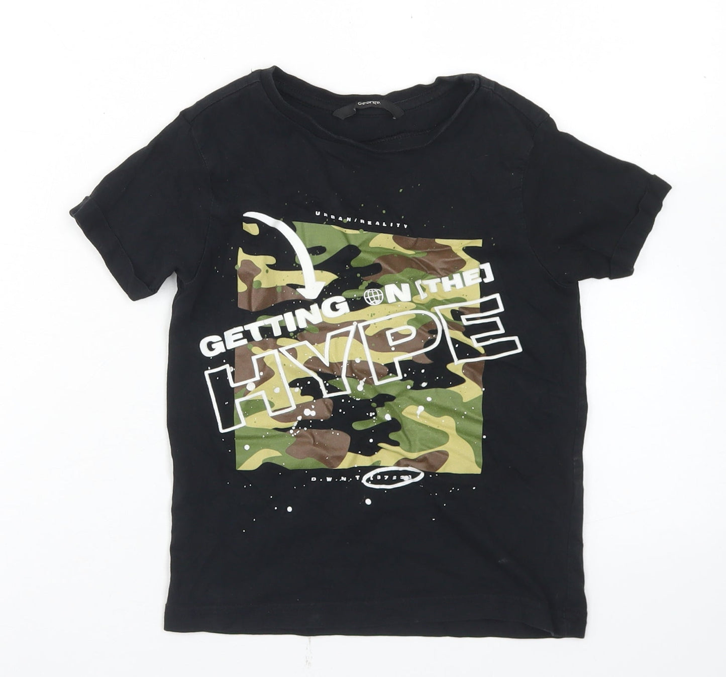 George Boys Black  Cotton Basic T-Shirt Size 4-5 Years Crew Neck  - Hype