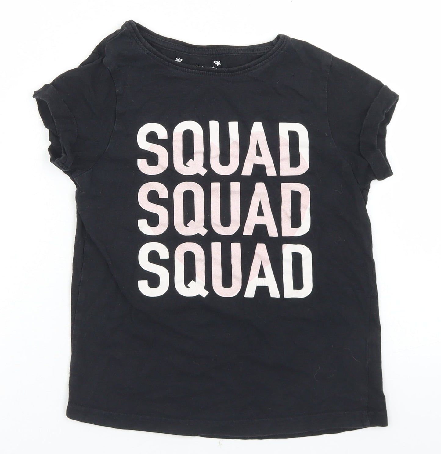 Primark Girls Black  Cotton Basic T-Shirt Size 8-9 Years Round Neck  - Squad