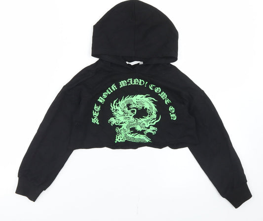 SheIn Girls Black  Cotton Pullover Hoodie Size 6 Years   - Cropped