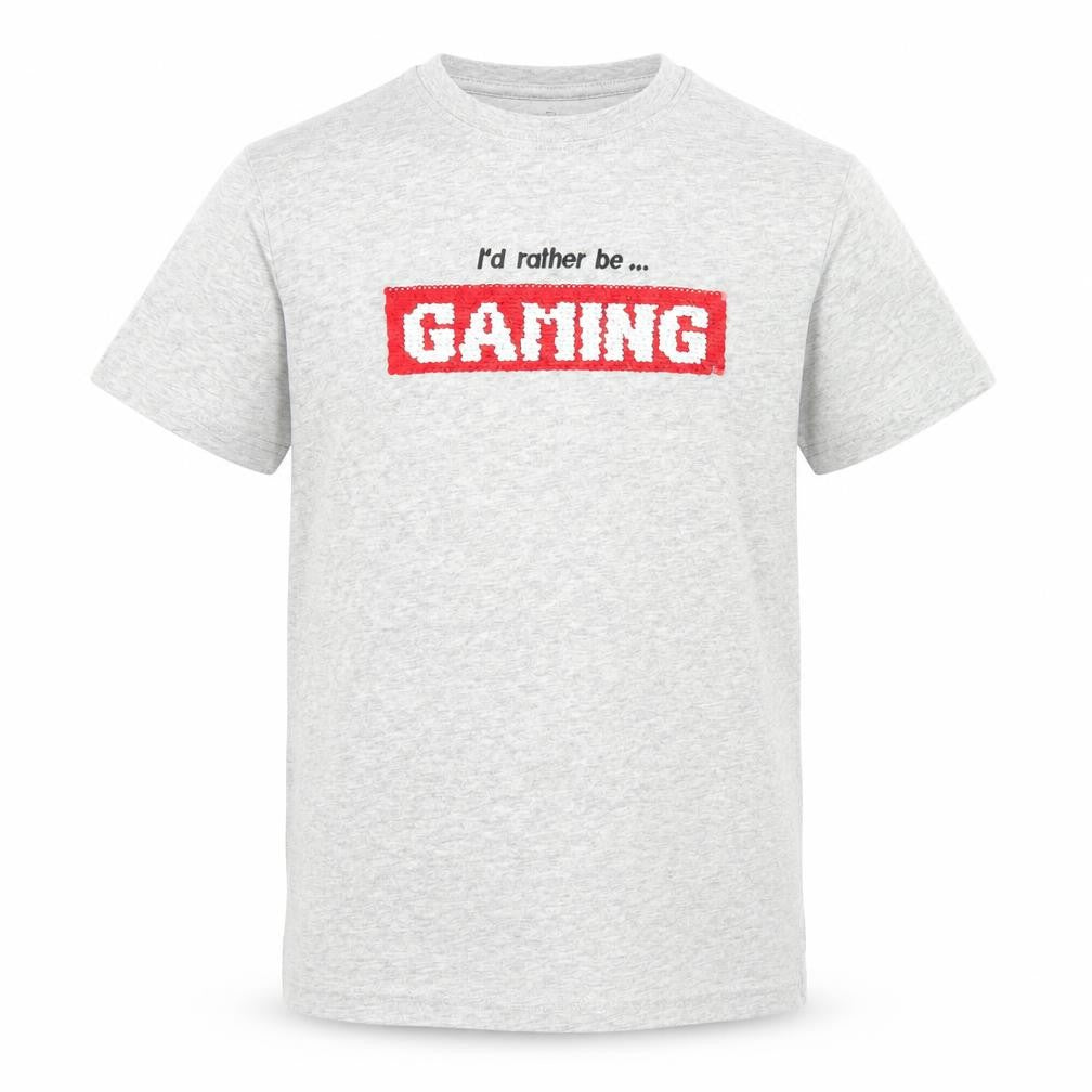 Next Boys Grey  Cotton Basic T-Shirt Size 8 Years Crew Neck  - Gaming Reversible Sequins