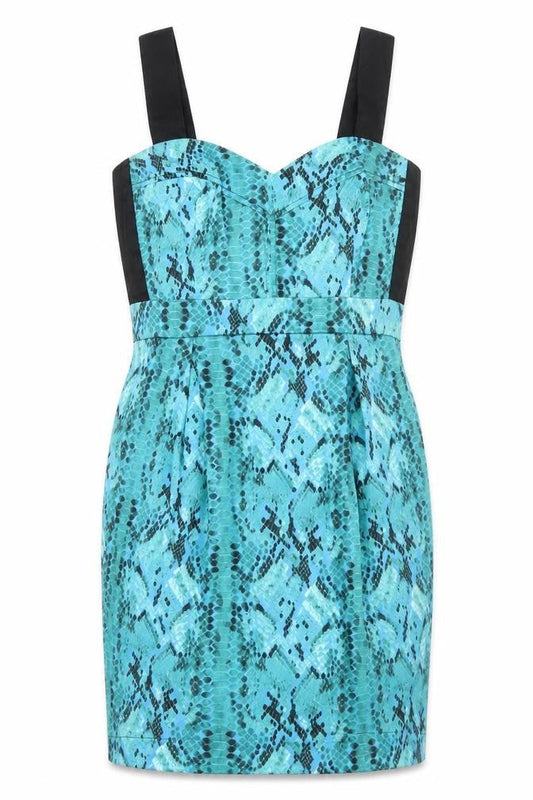 Drama Queen Womens Blue Animal Print Cotton Pencil Dress  Size 12  Sweetheart Zip
