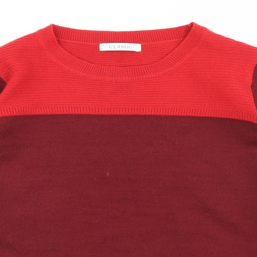 Classic Womens Red Crew Neck  Acrylic Pullover Jumper Size 12