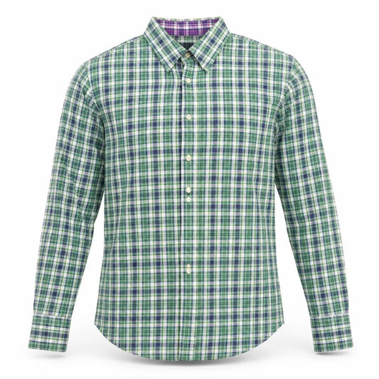 The Savile Row Company Mens Green Plaid Polyester  Button-Up Size M Collared Button