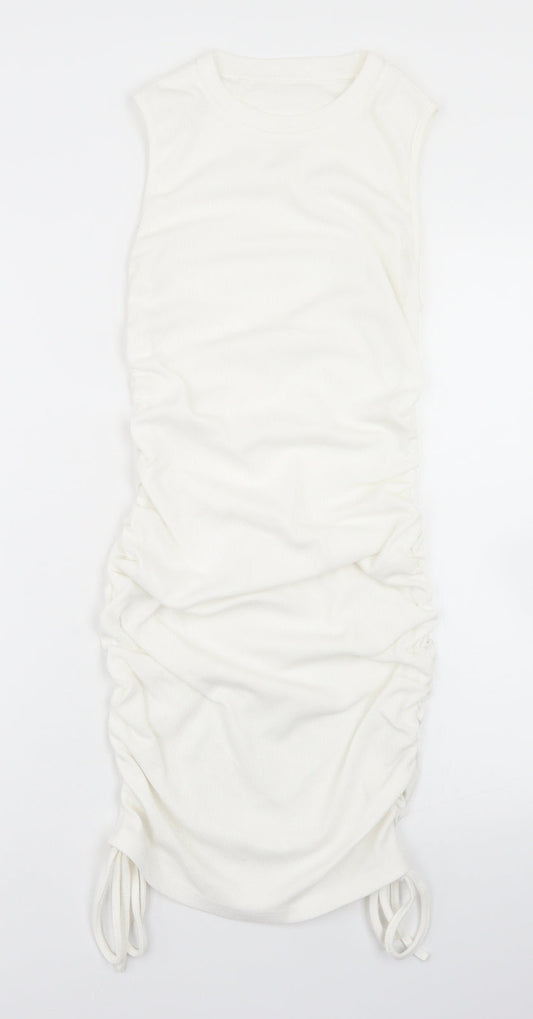 Preworn Womens White  Cotton Bodycon  Size S  Mock Neck