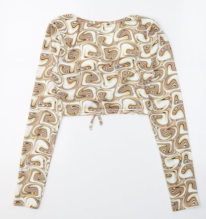 SHEIN Womens Beige Paisley Polyester Cropped Blouse Size S V-Neck