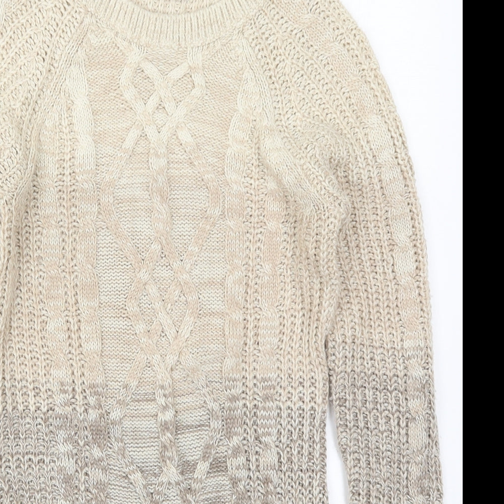 Peacocks Womens Beige Round Neck  Acrylic Pullover Jumper Size S