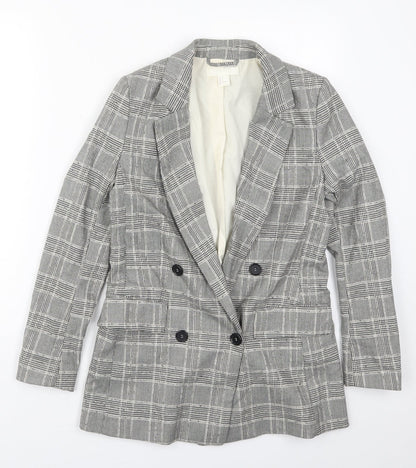 H&M Womens Grey Check Polyester Jacket Suit Jacket Size 6