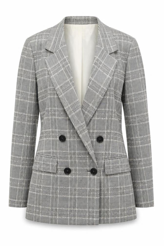 H&M Womens Grey Check Polyester Jacket Suit Jacket Size 6