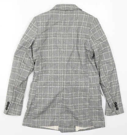 H&M Womens Grey Check Polyester Jacket Suit Jacket Size 6