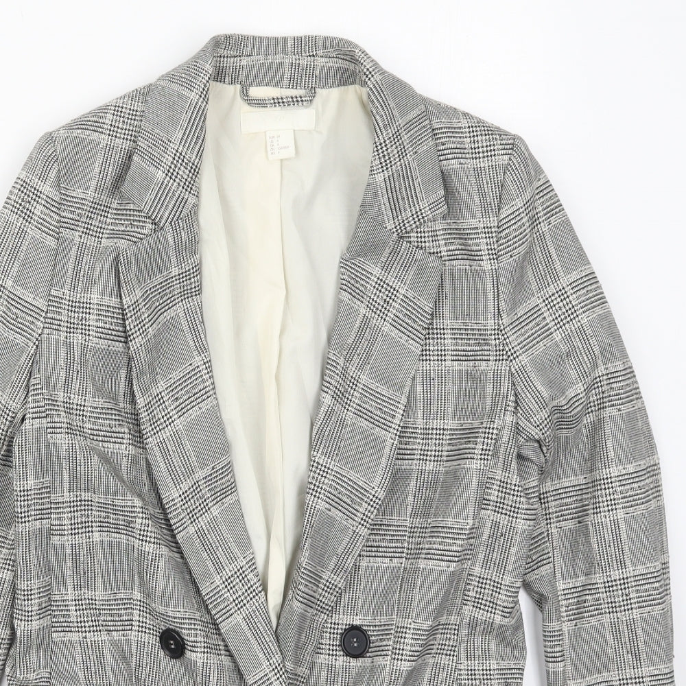 H&M Womens Grey Check Polyester Jacket Suit Jacket Size 6