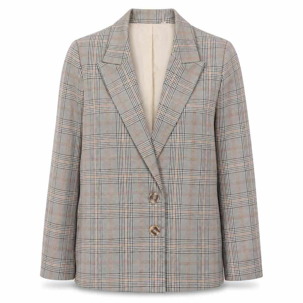 Urban Threads Womens Beige Check Polyester Jacket Suit Jacket Size 6
